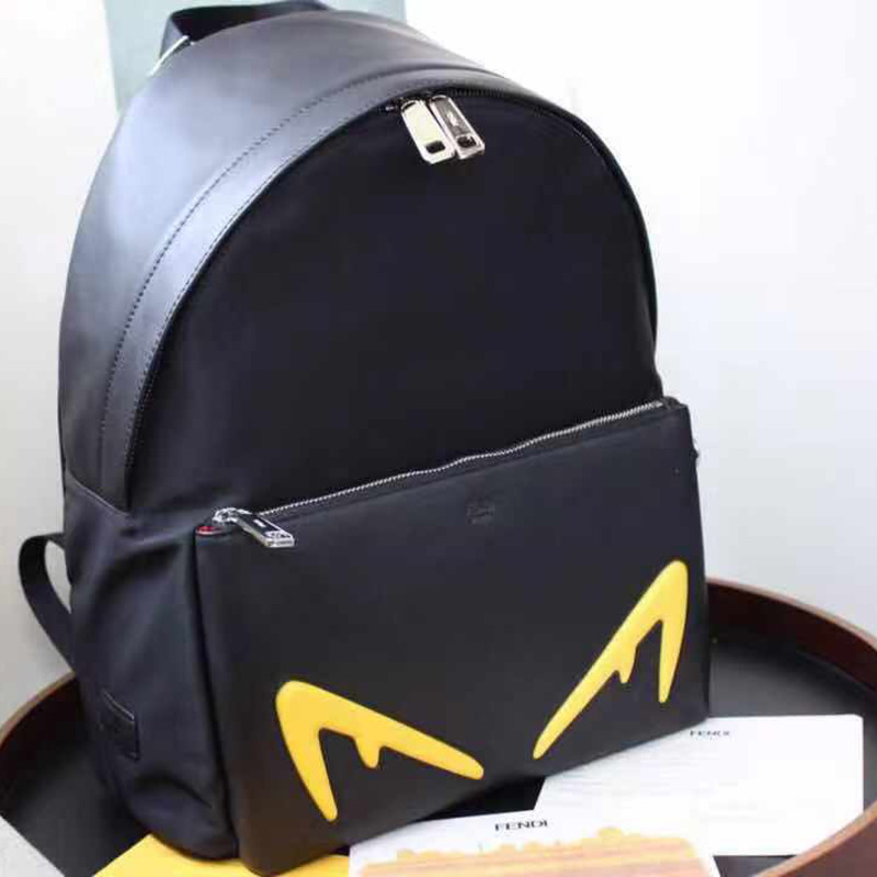 F**di black leather and nylon backpack