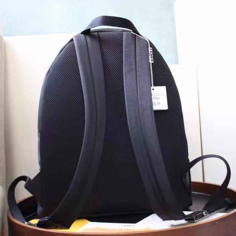 F**di black leather and nylon backpack