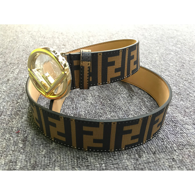 F**di brown leather belt with gold buckle