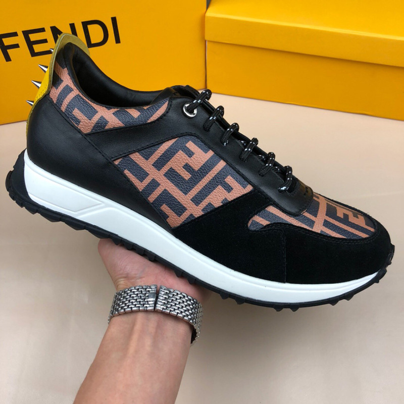 F**di logo monogram  leather & suede training sneakers