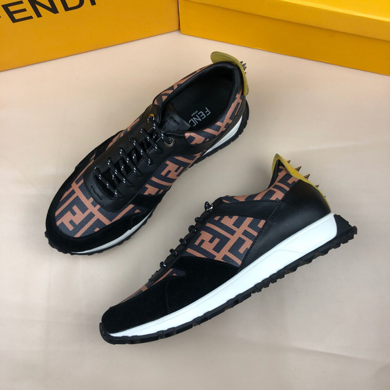 F**di logo monogram  leather & suede training sneakers