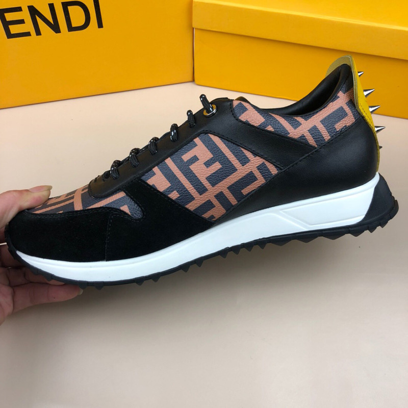 F**di logo monogram  leather & suede training sneakers