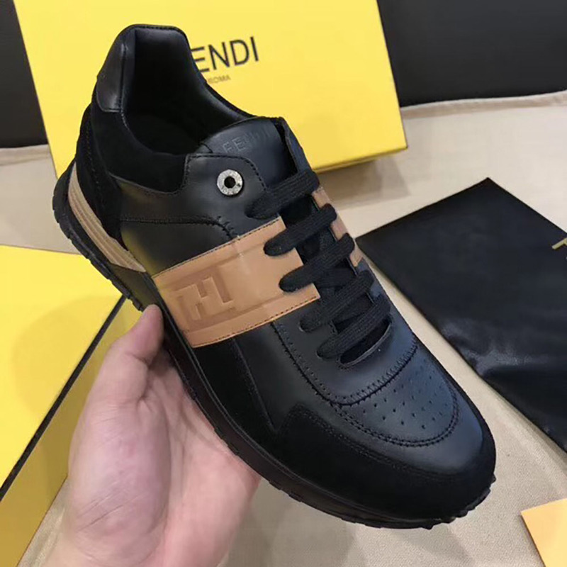 F**di logo leather & suede training sneakers(black)