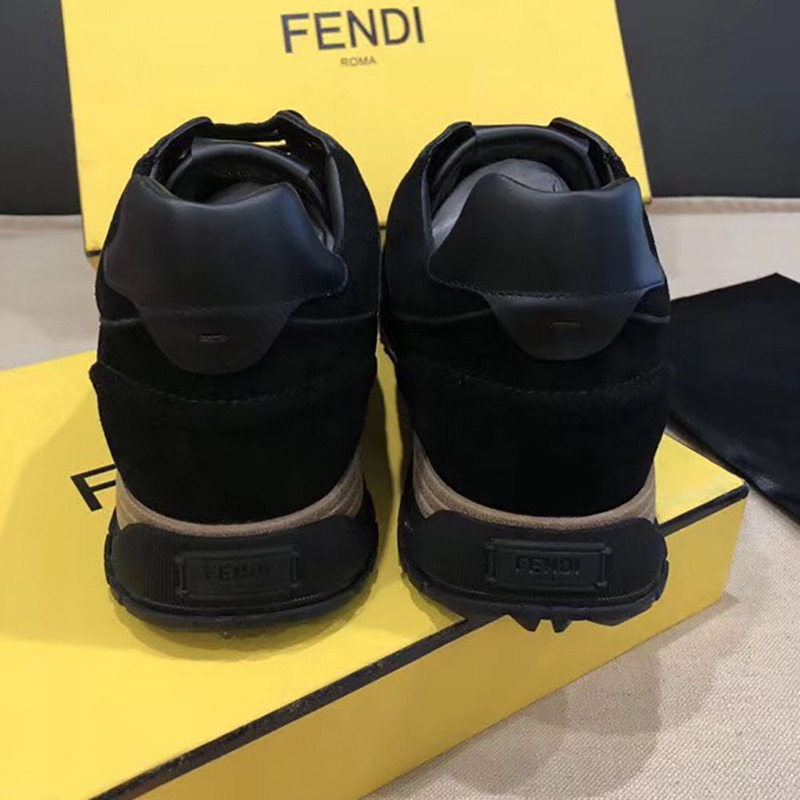 F**di logo leather & suede training sneakers(black)