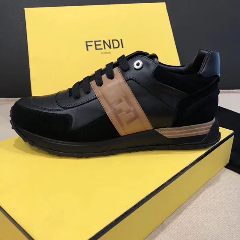 F**di logo leather & suede training sneakers(black)