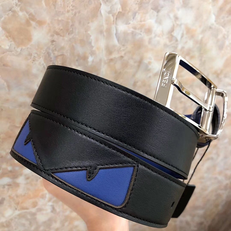 F**di black and blue leather belt with bag bugs eyes