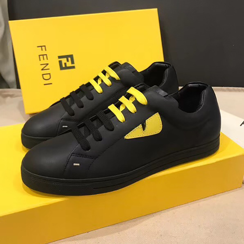 F**di black and yellow leather lace-ups sneaker