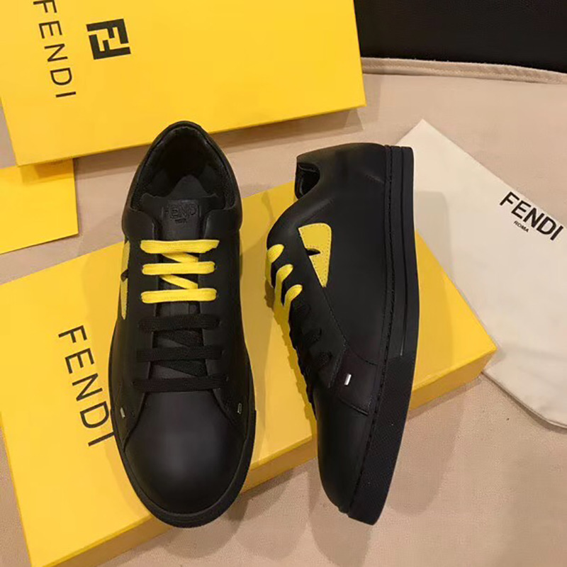 F**di black and yellow leather lace-ups sneaker