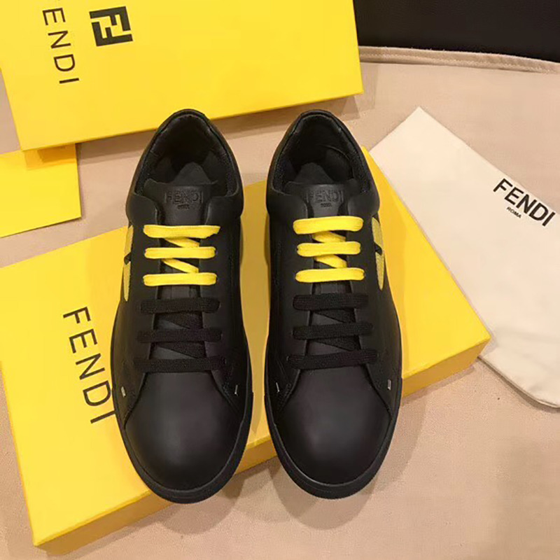 F**di black and yellow leather lace-ups sneaker