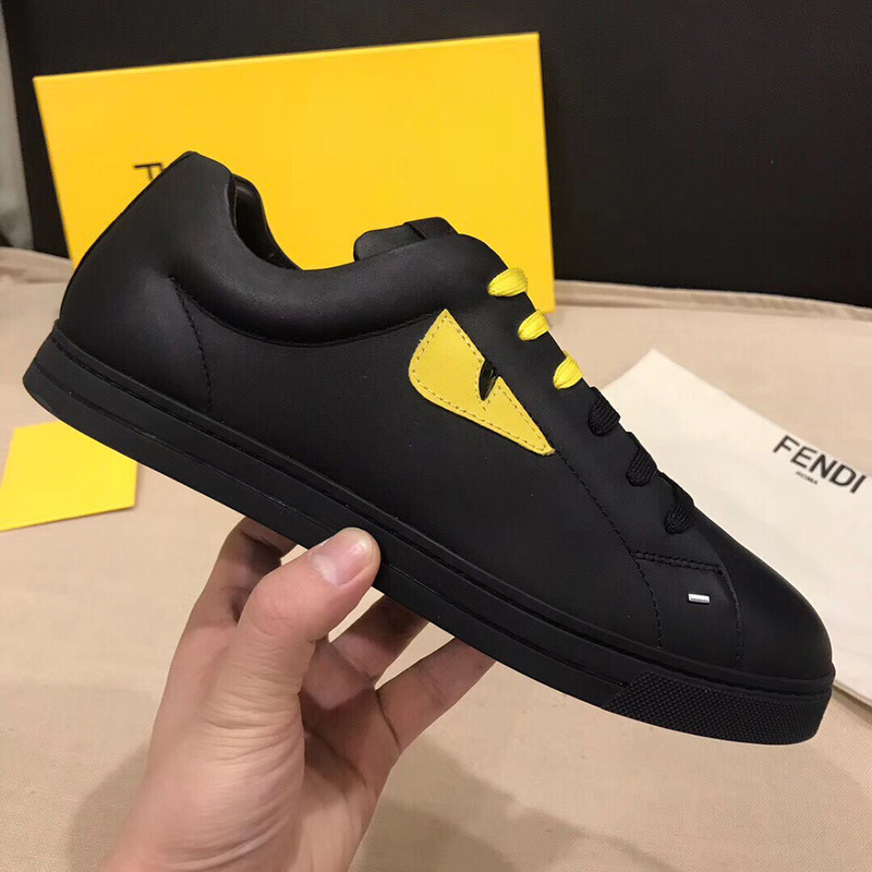 F**di black and yellow leather lace-ups sneaker