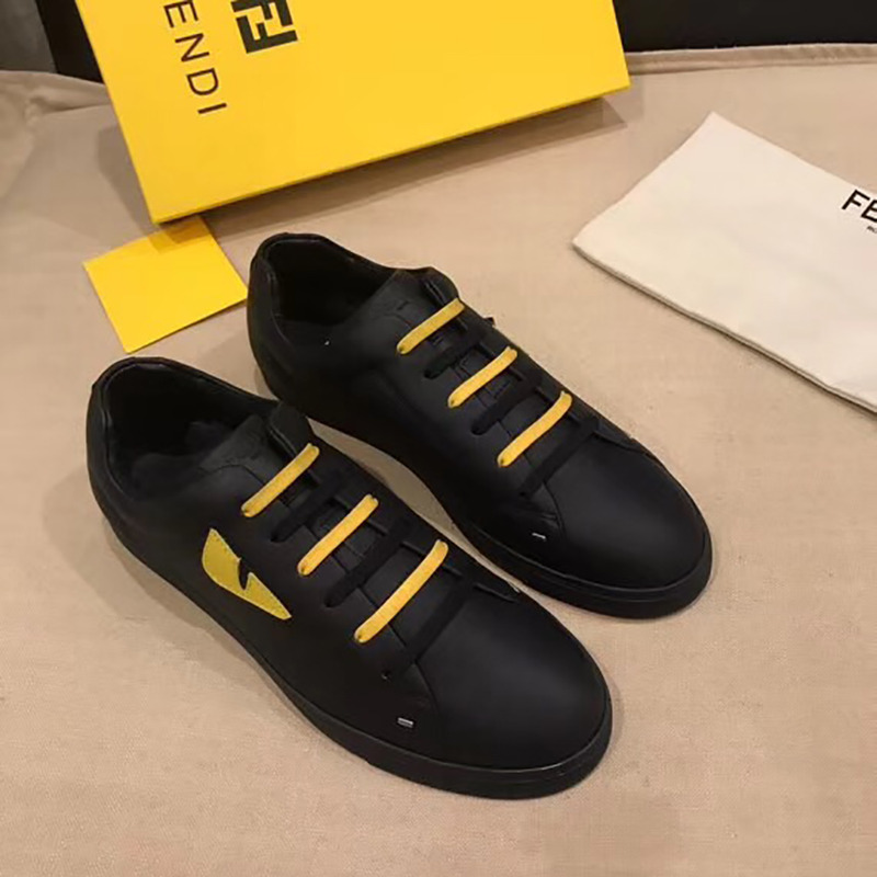 F**di black and yellow leather lace-ups sneaker