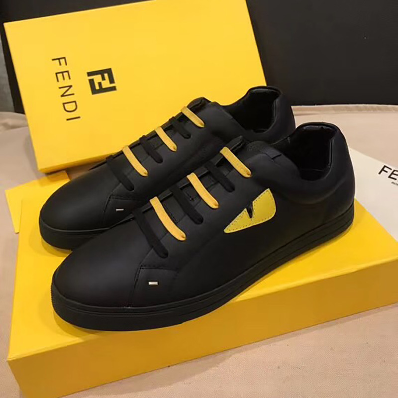 F**di black and yellow leather lace-ups sneaker