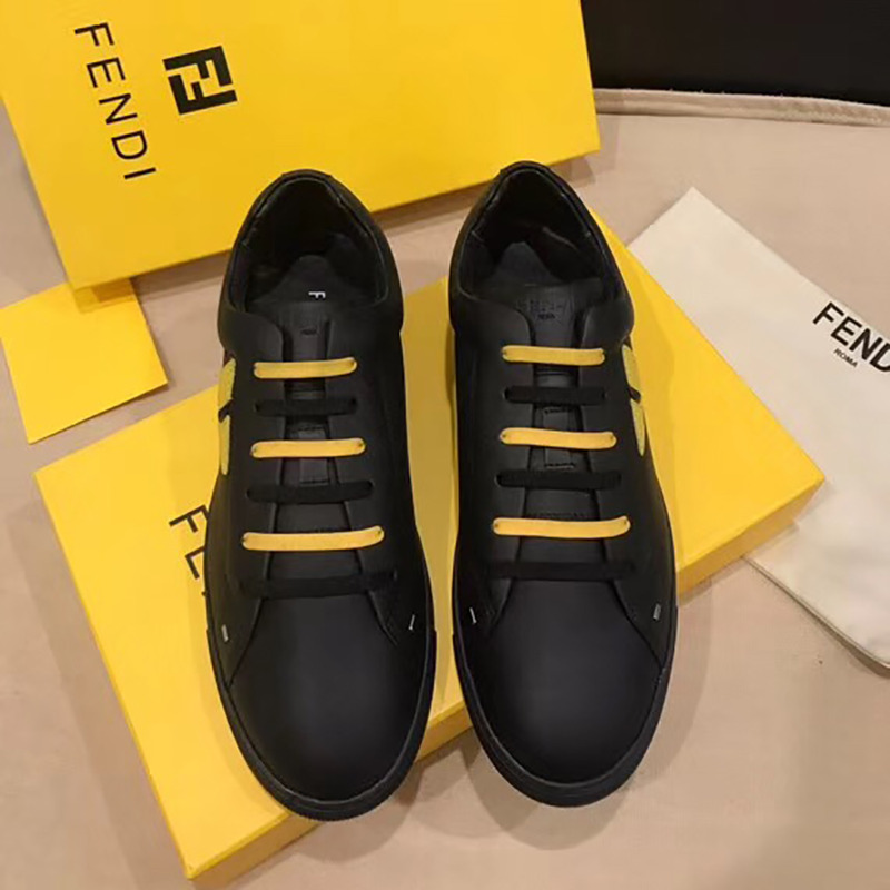 F**di black and yellow leather lace-ups sneaker