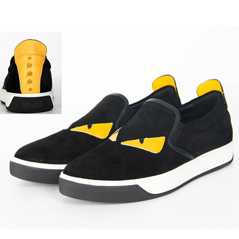 F**di spiked bag bugs slip-on sneaker in black split-leather calfskin