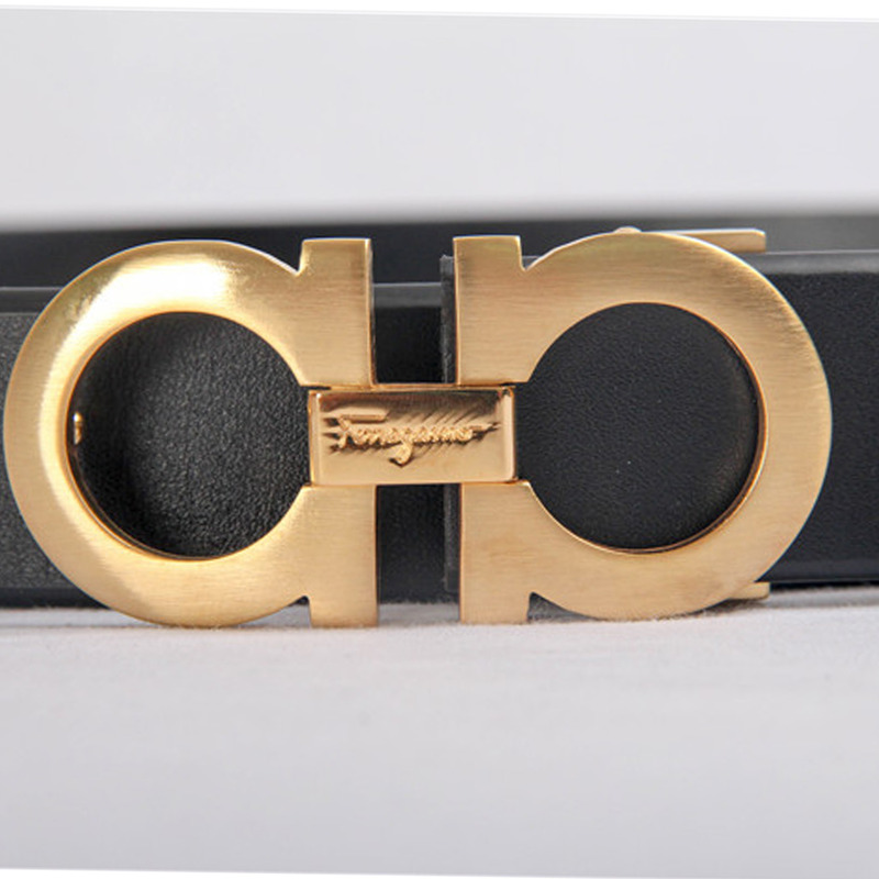 Ferragamo Black Leather Gold buckle