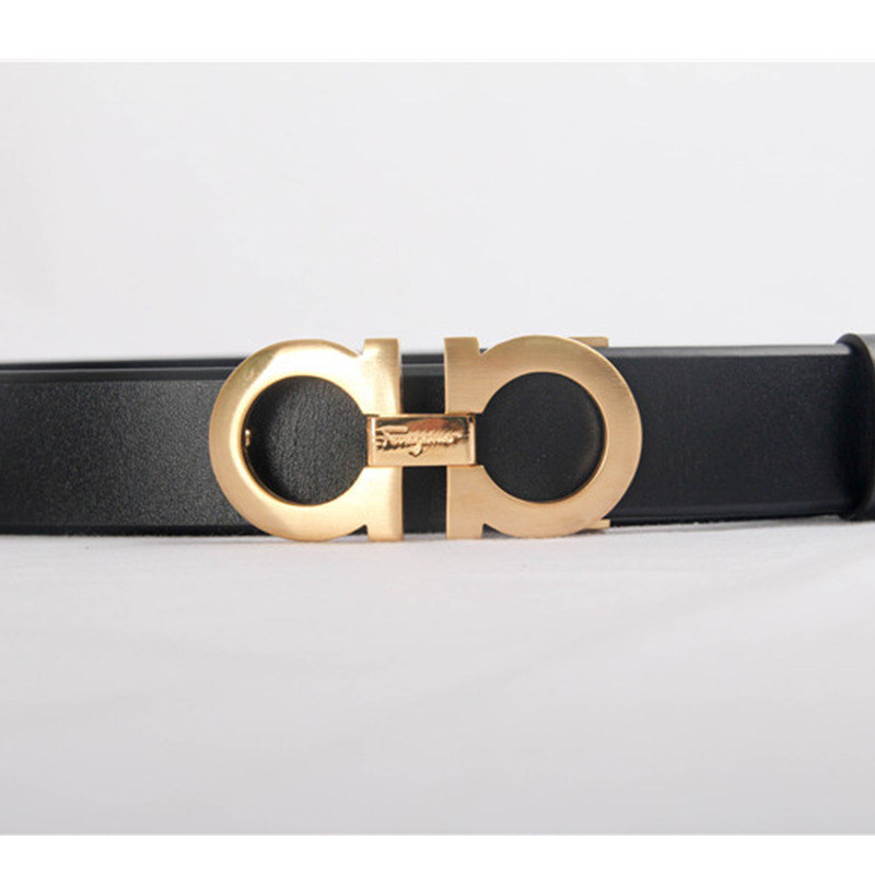 Ferragamo Black Leather Gold buckle