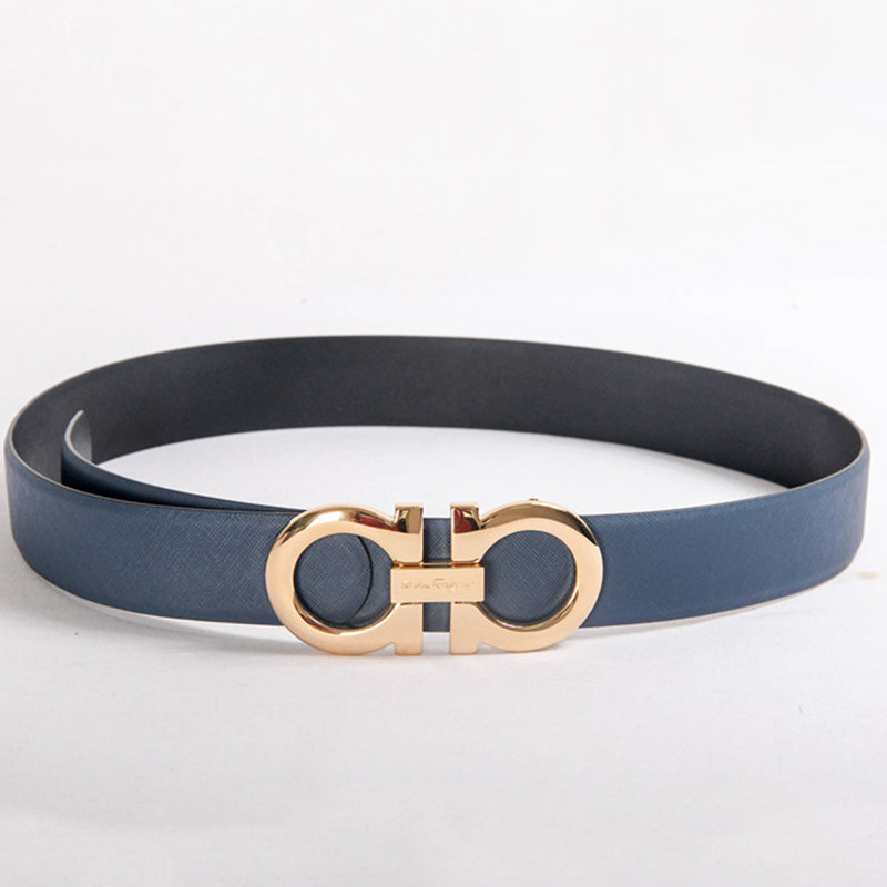 Ferragamo Deep Blue 3cm Big Gold Buckle Belts