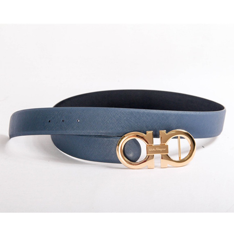 Ferragamo Deep Blue 3cm Big Gold Buckle Belts