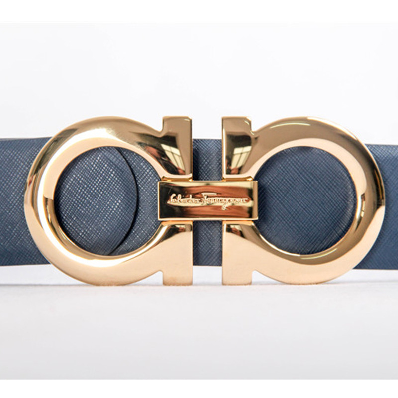 Ferragamo Deep Blue 3cm Big Gold Buckle Belts