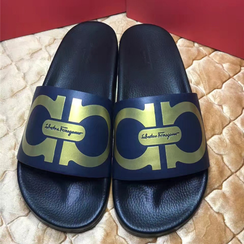 Ferragamo Double Gancio Blue Gold Flip Flop