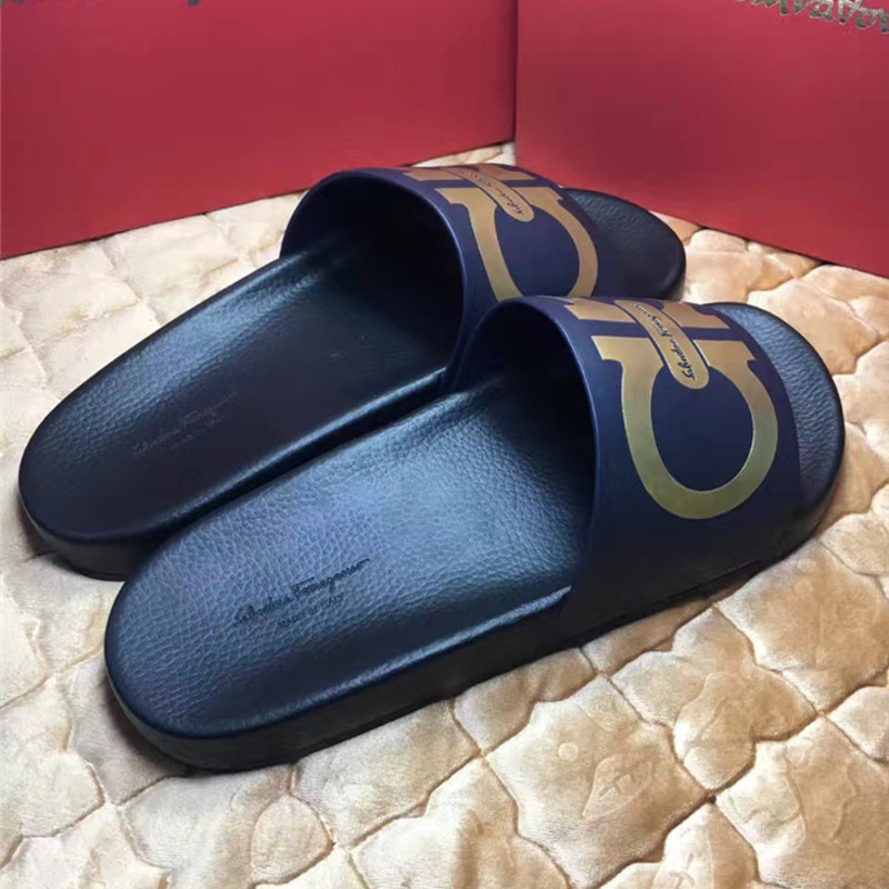 Ferragamo Double Gancio Blue Gold Flip Flop