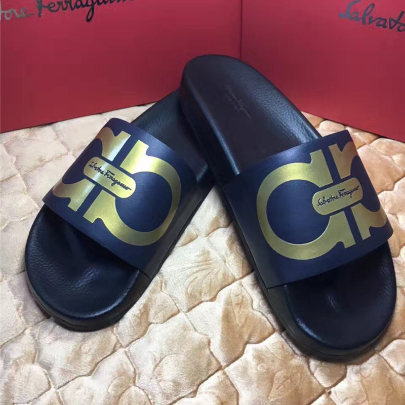 Ferragamo Double Gancio Blue Gold Flip Flop