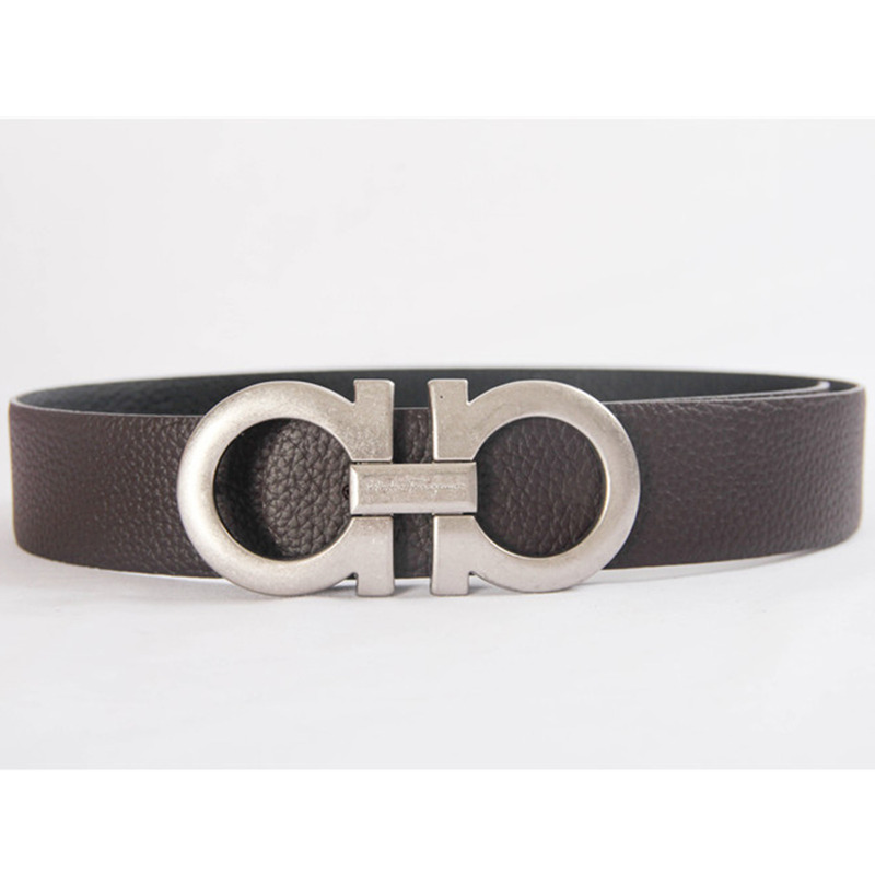 Ferragamo Reversible and Adustable Belt Silver Big Buckle Brown Red