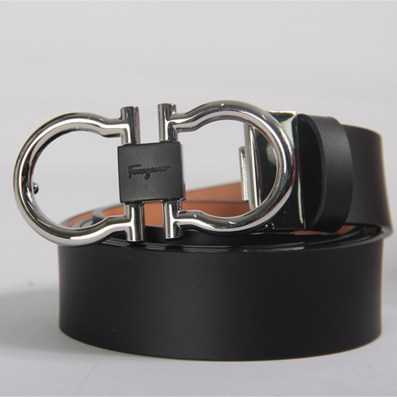 Ferragamo Salvatore Reversible and Adjustable Belt Black leather Grey Buckle