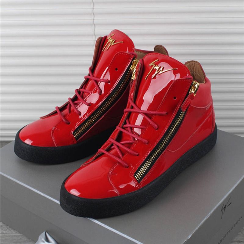 Giuseppe Zanotti Kriss Patent Leather High Top Red Sneakers