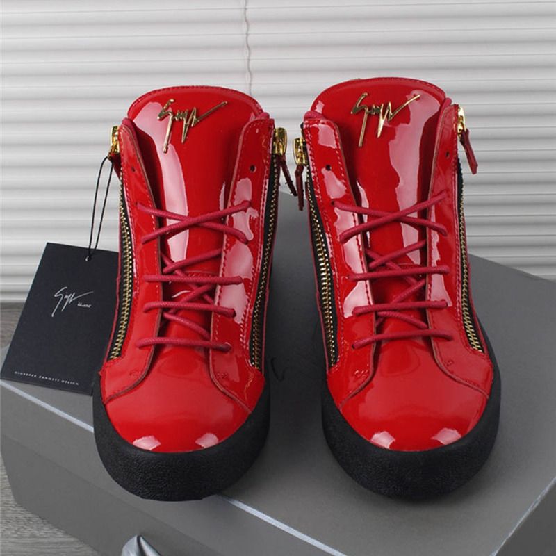 Giuseppe Zanotti Kriss Patent Leather High Top Red Sneakers