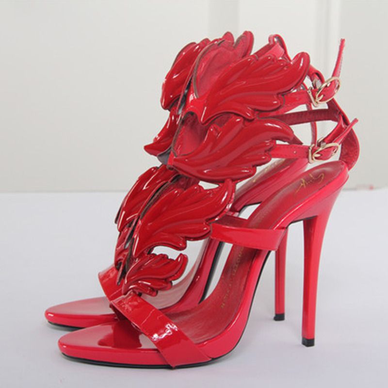 Giuseppe Zanotti Mirrored Red Calfskin Sandal with Cruel Accessory