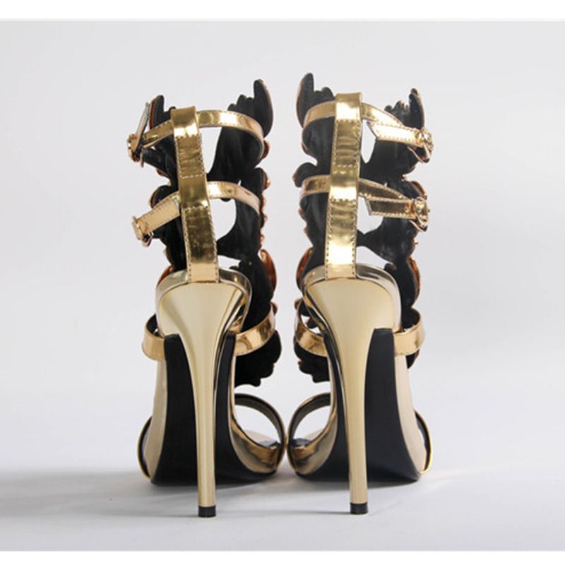 Giuseppe Zanotti Mirrored Gold Calfskin Sandal with Cruel Accessory