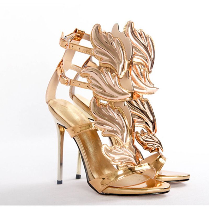 Giuseppe Zanotti Mirrored Gold Calfskin Sandal with Cruel Accessory