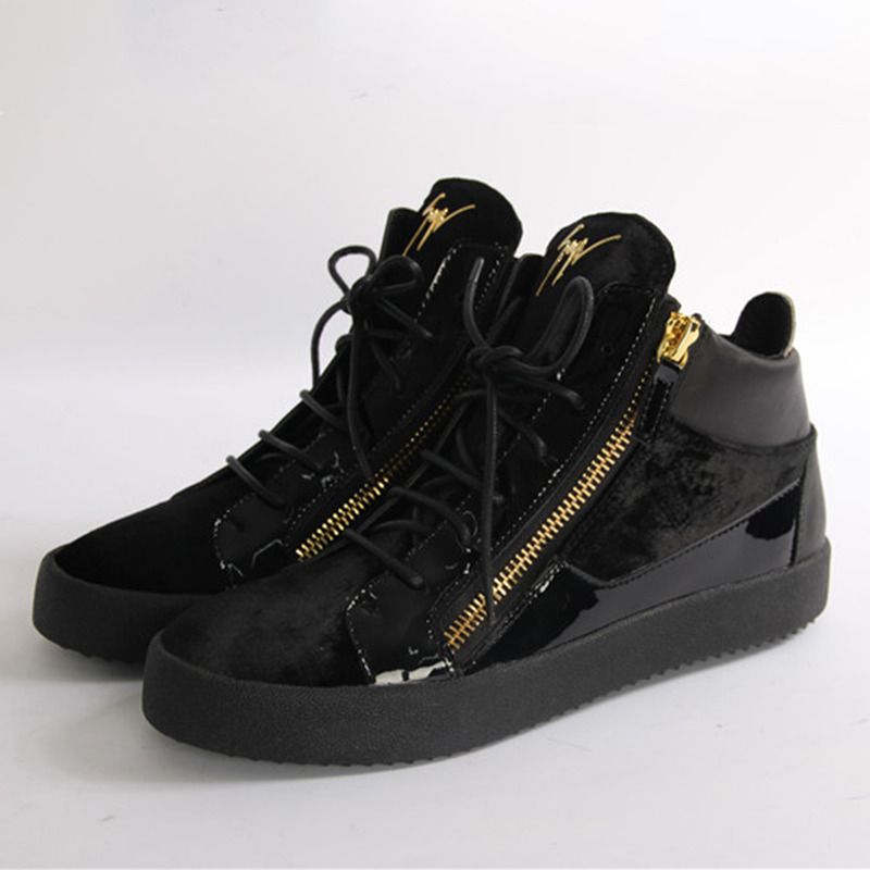 Giuseppe Zanotti Gold Zippers Black Velvet Middle Men Sneakers