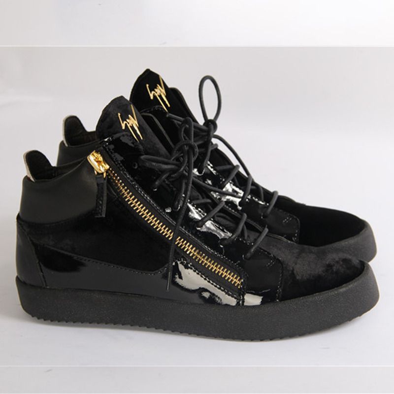 Giuseppe Zanotti Gold Zippers Black Velvet Middle Men Sneakers