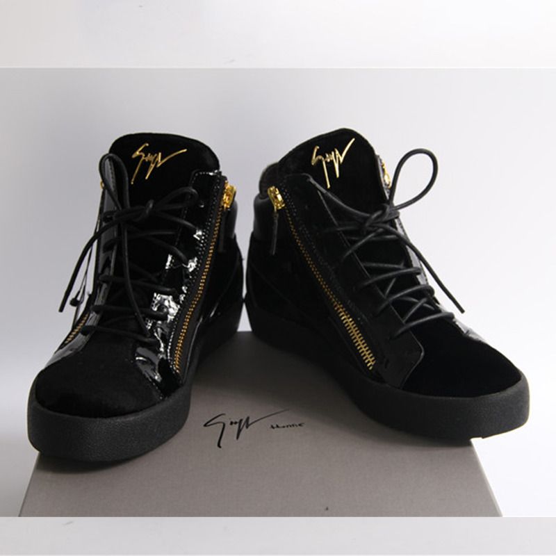 Giuseppe Zanotti Gold Zippers Black Velvet Middle Men Sneakers