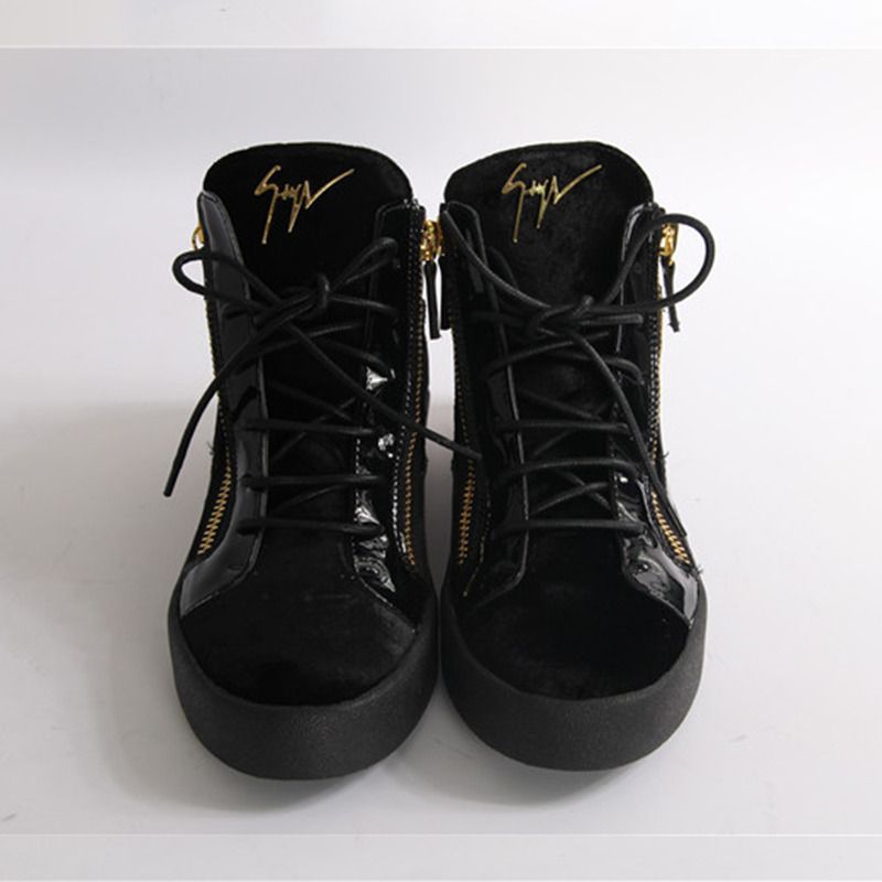 Giuseppe Zanotti Gold Zippers Black Velvet Middle Men Sneakers