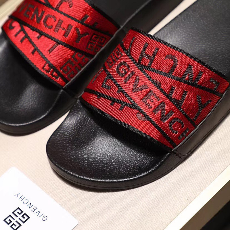 Givenchy Red 4G Webbing Slide Sandals