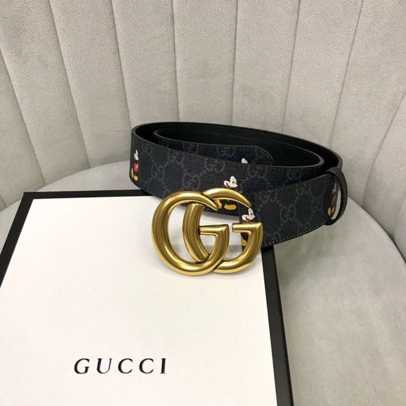 G*u*i x mickey black leather belt