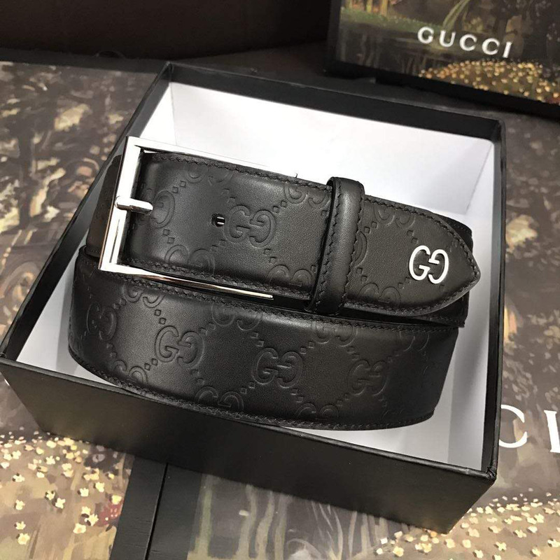 G*u*i gg black leather belt