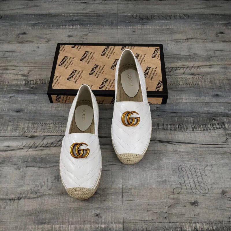 G*u*i white leather espadrille with double g