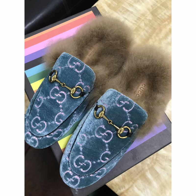 princetown G*u*i velvet slipper blue