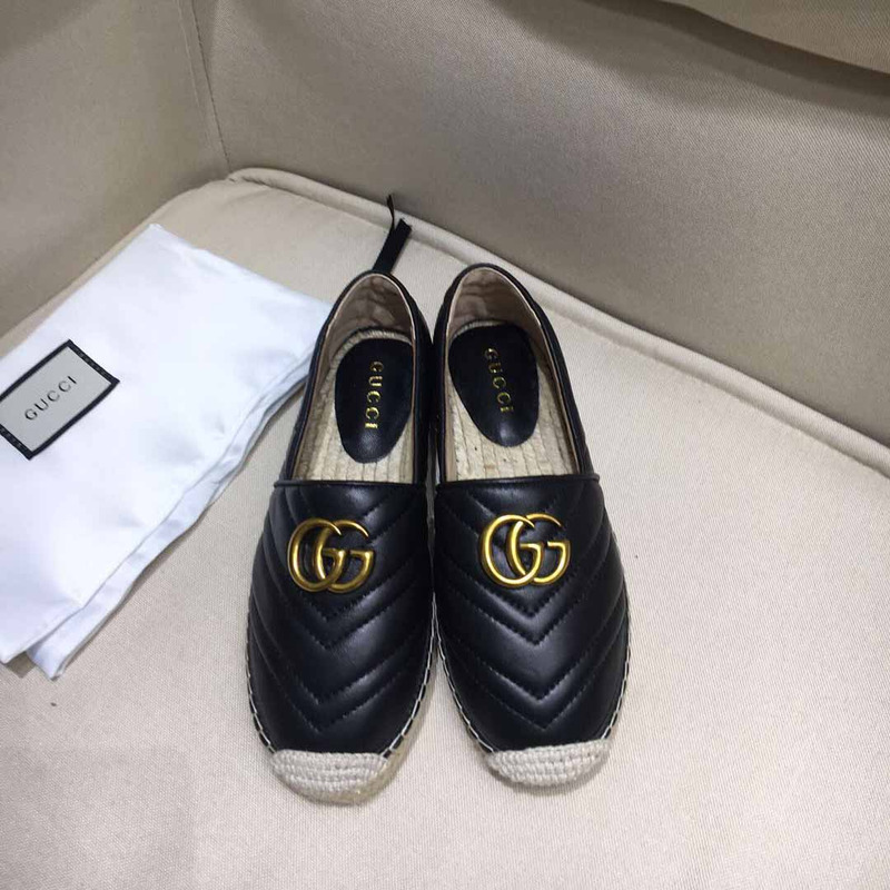 G*u*i black leather espadrille with double g