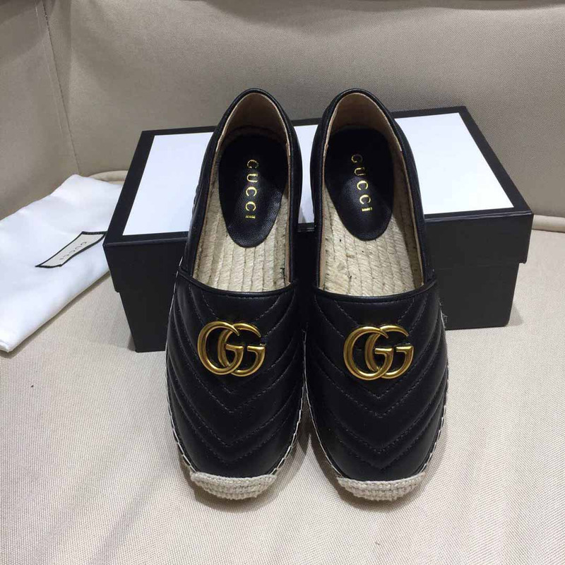 G*u*i black leather espadrille with double g