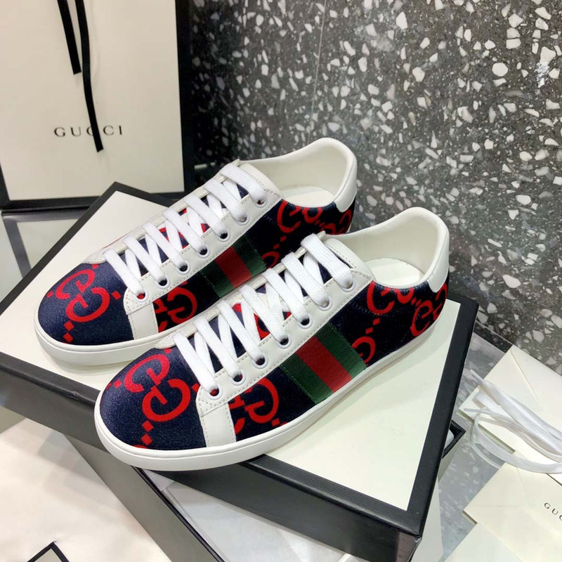 G*u*i ace blue and red gg wool sneakers