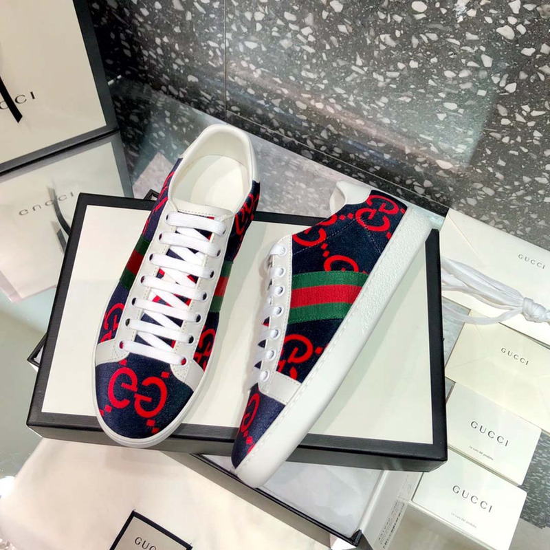 G*u*i ace blue and red gg wool sneakers