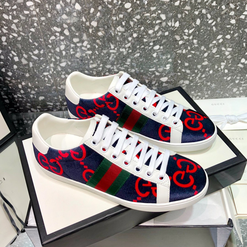 G*u*i ace blue and red gg wool sneakers