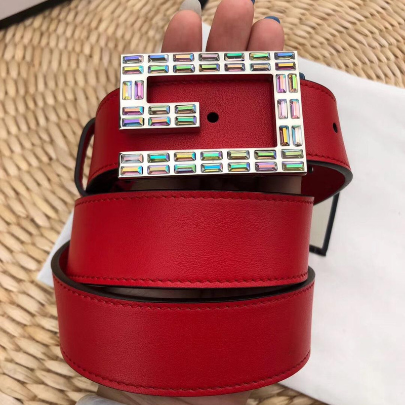 leather belt with square G*u*i buckle in red