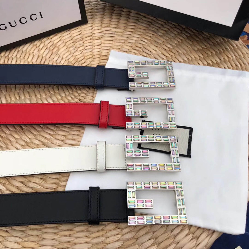 leather belt with square G*u*i buckle in red