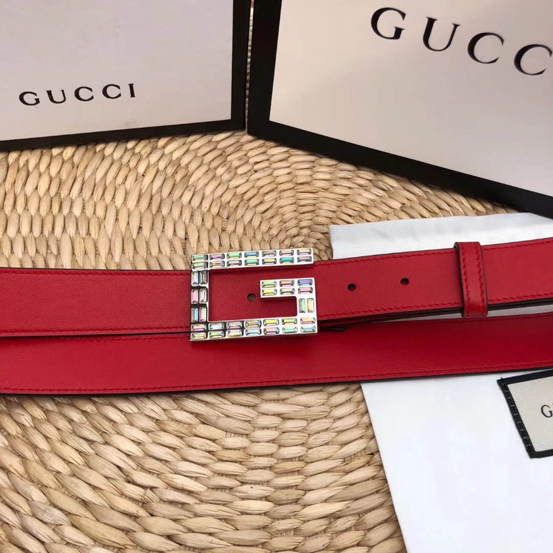 leather belt with square G*u*i buckle in red